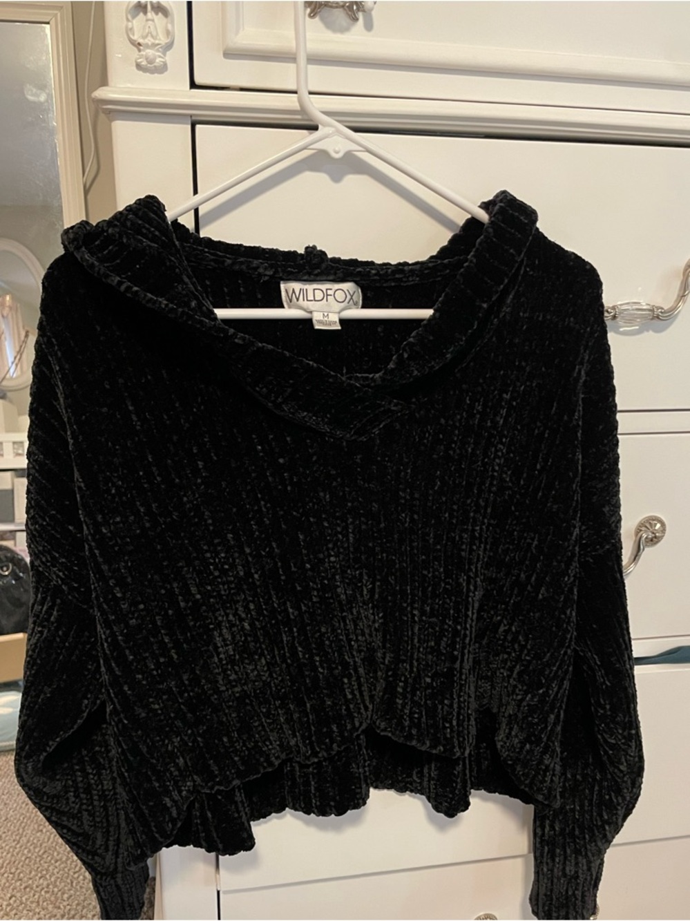 Wildfox Black Plush Cropped Cowl Neck Sweater